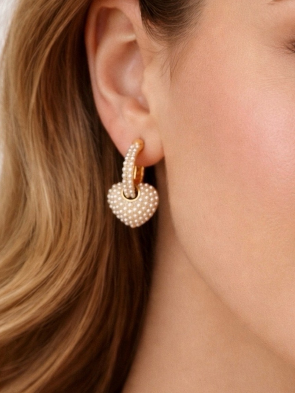 Fashion Jewelry Faux Pearl Golden Heart dangle Earrings